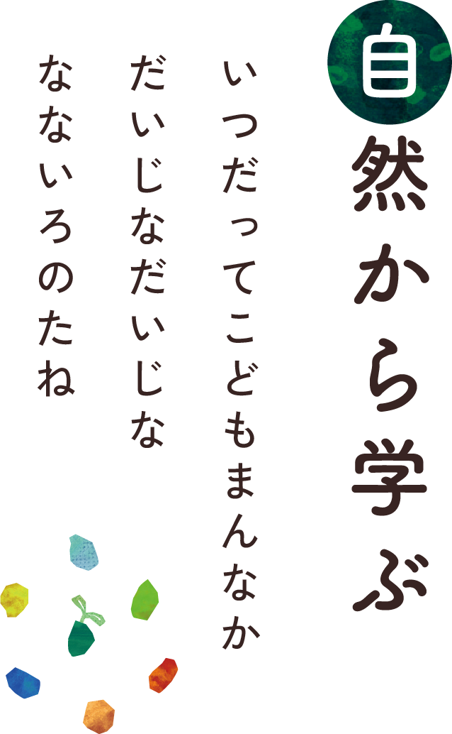 自然から学ぶ いつだってこどもまんなか だいじなだいじな なないろのたね